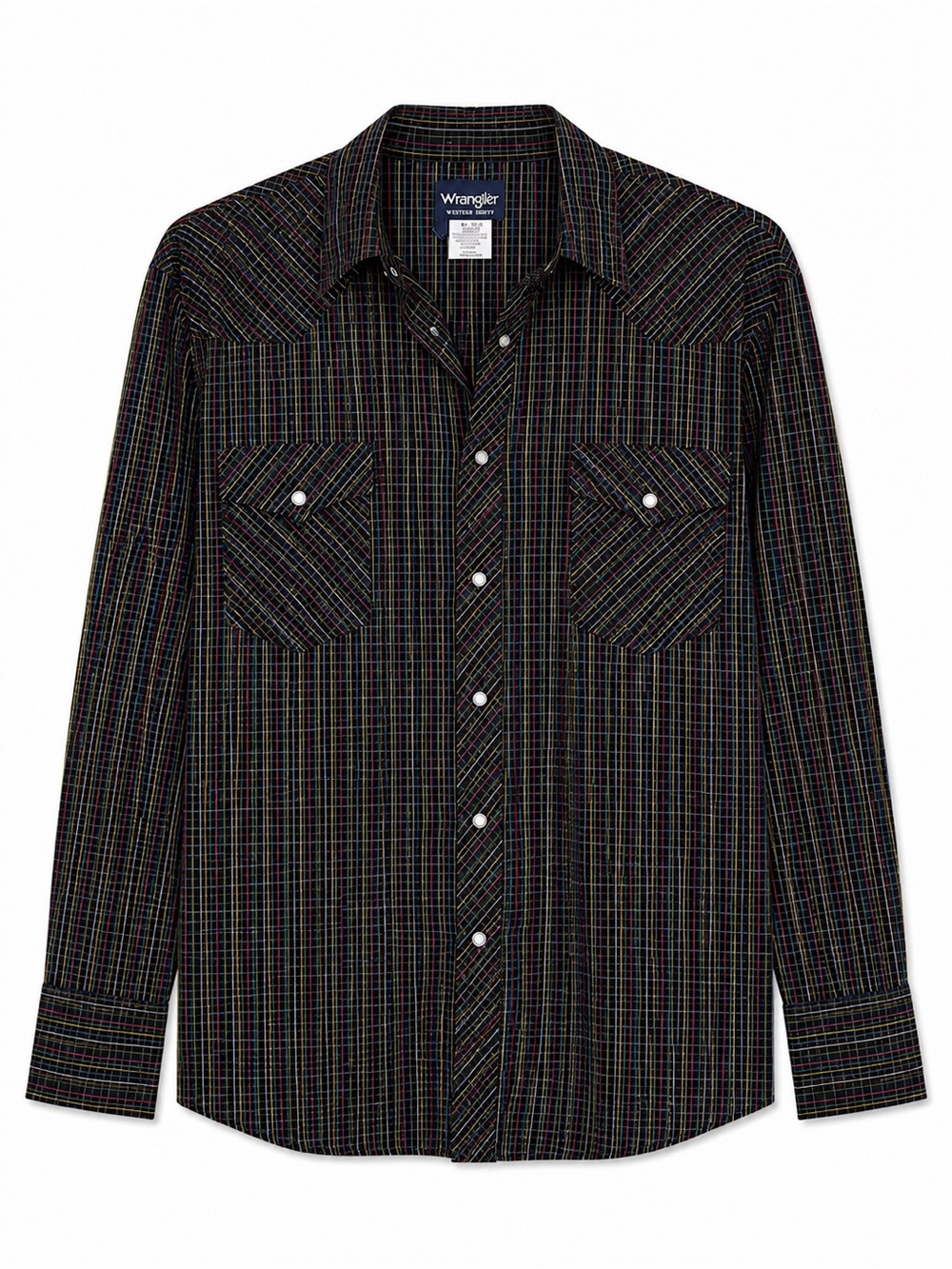 Wrangler Pearl Snap Western Shirt Men XL Black Multicolor Plaid Cowboy
